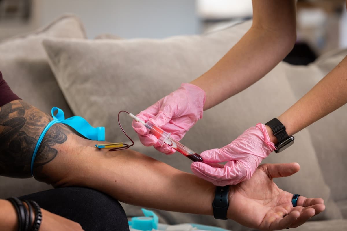 Close-up of an in-home blood draw