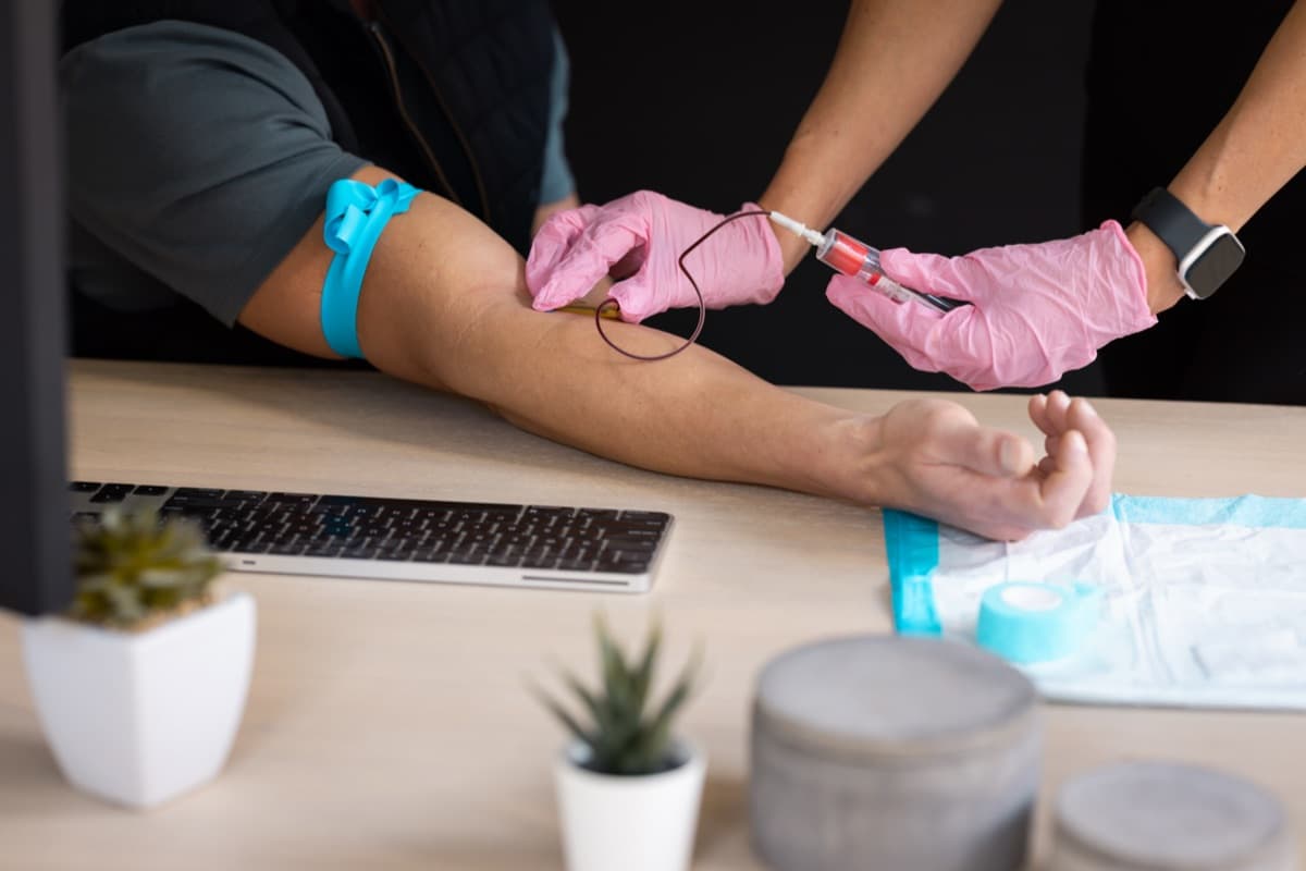 Close-up of an in-home blood draw